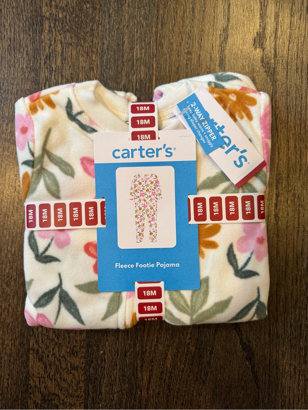 NWT Carter's Fleece Footie Pajama 2-Way Zipper 18 Months